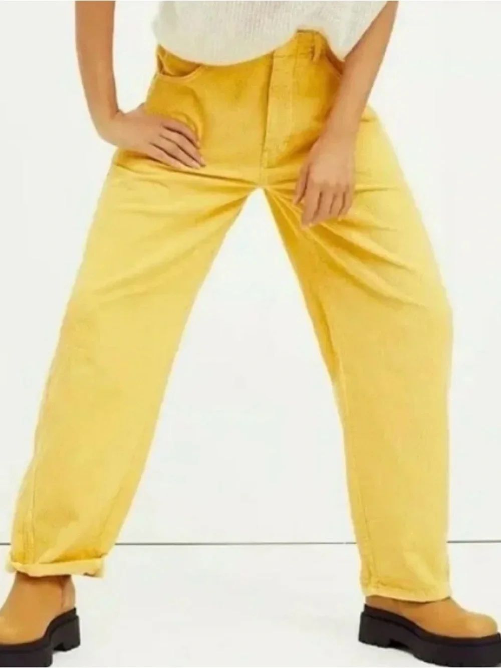 Free People Yellow Slouchy Corduroy Jeans